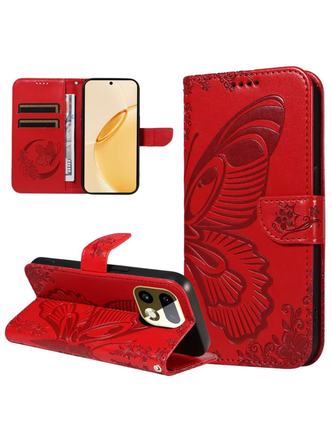 Magnetische Leder-Brieftaschenhülle für OPPO Realme 15 15T 14 14T 14X Pro Plus 5G mit Ständer und 3D-Schmetterlingsdesign in Rot - Bild 6