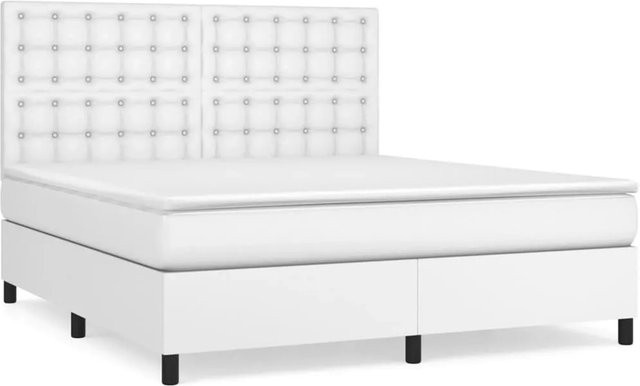 vidaXL Boxspringbett Hybrid mit Matratze und Kopfteil in Weiß aus Kunstleder B/T/H: 180 x 200 x 128 cm - Bild 1