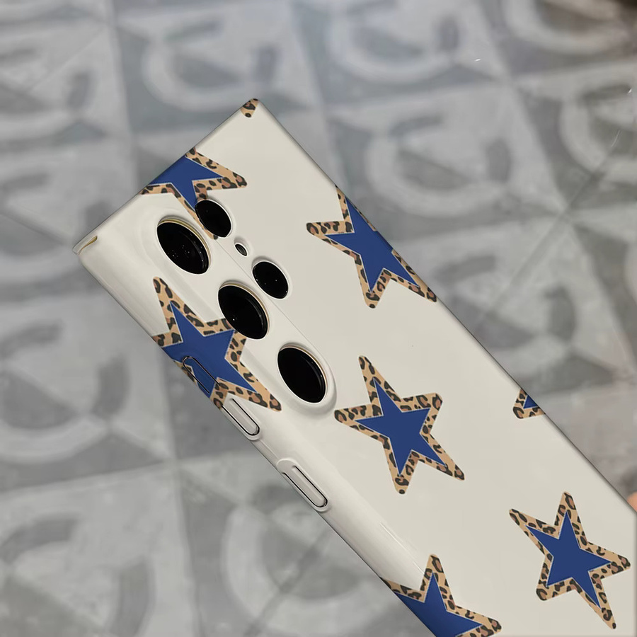 Stoßfeste Doppelschicht Handyhülle mit Leopardenmuster und blauen Sternen für Samsung Galaxy S25 Ultra, S24 und S23 Ultra Plus in Multicolor - Bild 4