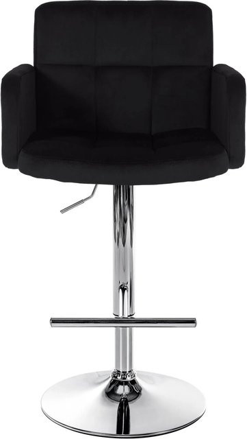 DELUKE 2er Set Barhocker SUTUN aus Samt in Schwarz mit Silber, höhenverstellbare Barstühle mit Lehne und 360 Grad Drehbarkeit, B/T/H: 60 x 56 x 93 cm - Bild 1