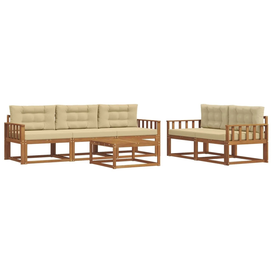 vidaXL Outdoor-Sofagarnitur 6-teilig aus Akazienholz in L-Form mit Kissen, Natur und Beige - Bild 2