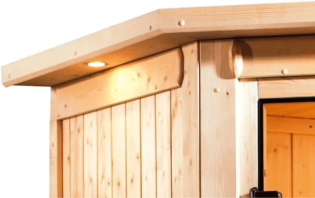 Karibu Dachkranz Nuri für Sauna in Braun mit LED-Beleuchtung und warmweißem Licht - Bild 1