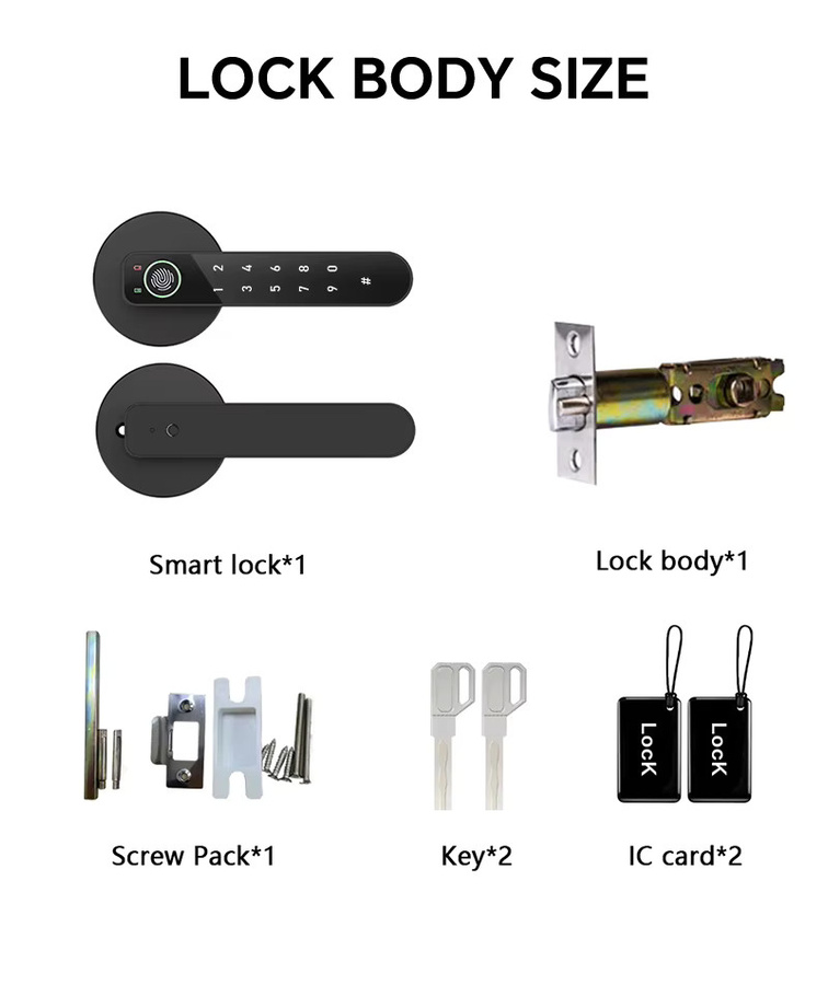 ICCSSI Smart Door Lock B208APRO Fingerabdruckschloss in Schwarz mit Tuya App, Passwort, IC-Karte und Schlüsselentriegelung sowie mehrsprachiger Audio-Wiedergabe - Bild 6