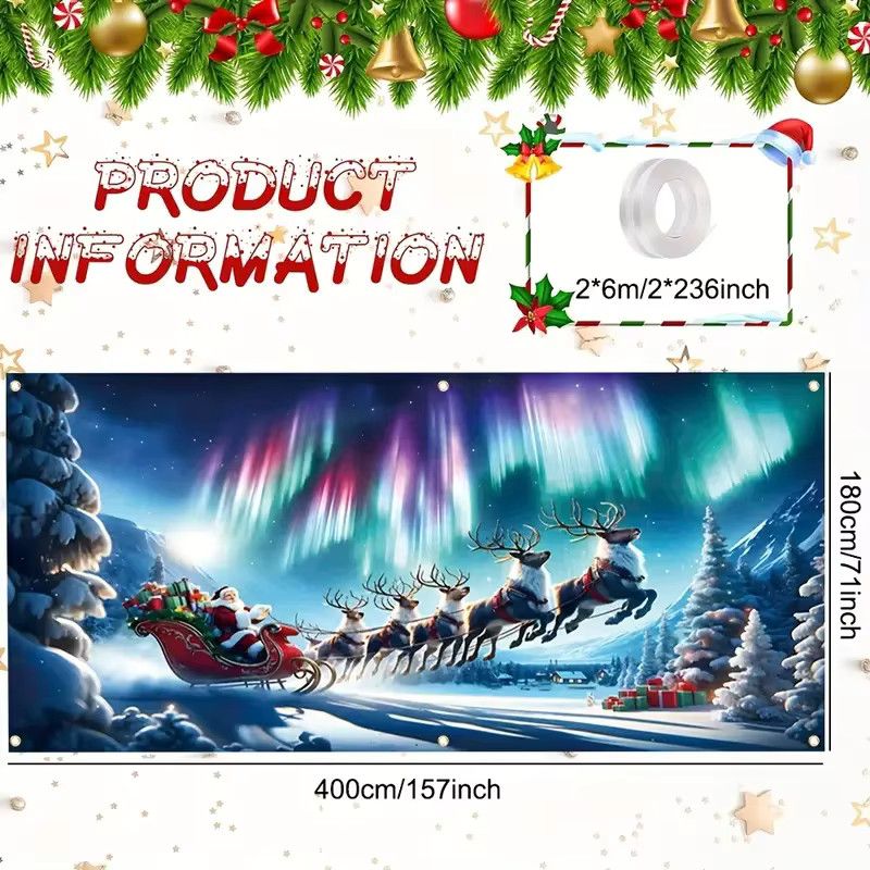 VIKAMA Weihnachts Banner mit Santa und Elch zur Dekoration von Garagentor und Wand für Innen und Außen - Bild 2