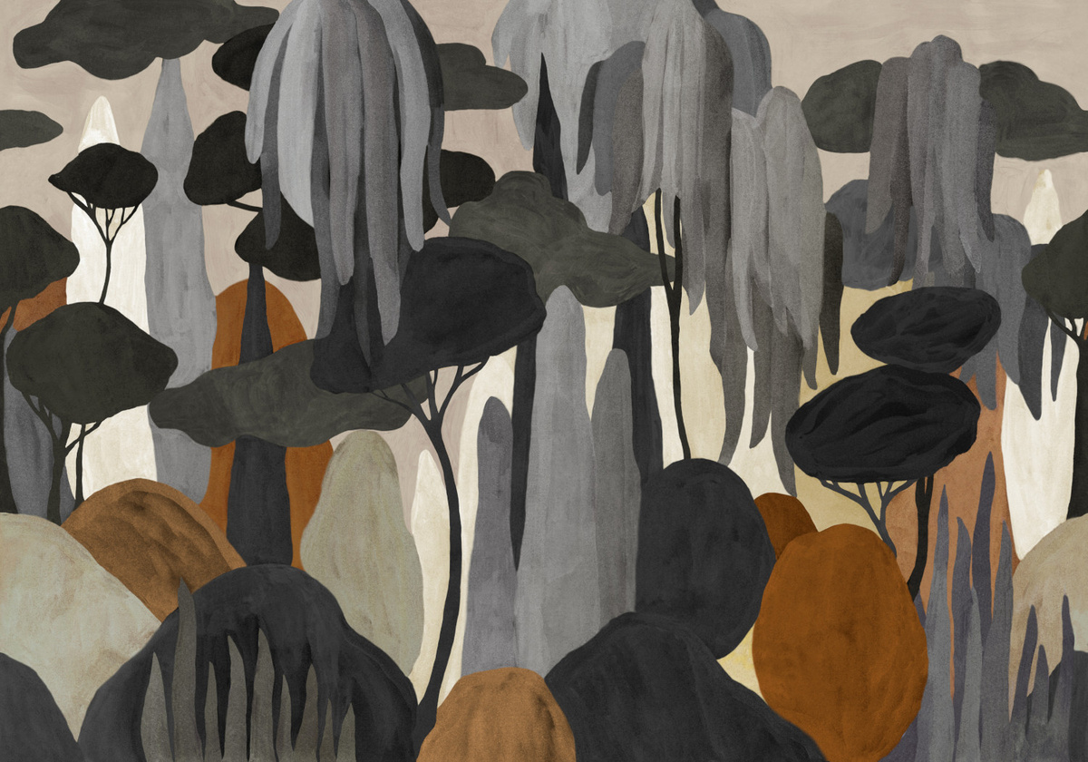 Wandgestaltung Camécuaro Coordonné in Grau mit floralem mediterranem Design - Bild 1