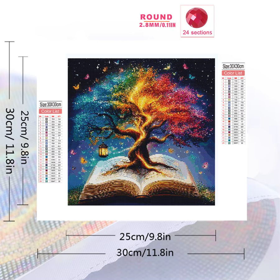 Momoart 5D Diamant-Mosaik Set Baum-Landschaft mit Schmetterling, Rundes Acryl-Stickerei-Set für Wohndekoration, Multicolour, B/T/H: 20 x 20 x 20 cm - Bild 2