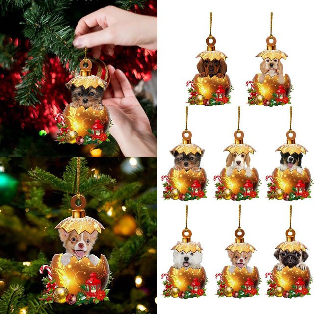 Goldene Weihnachtsbaumkugeln aus Acryl in Eiform als hängender Christbaumschmuck mit Tier-Motiven - Bild 1