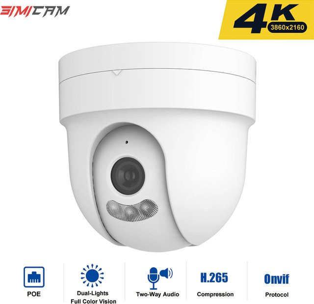 SIMICAM PoE Sicherheits-IP-Kamera mit 4K Auflösung, Dome-Design, Zwei-Wege-Audio und Farbnachtsicht in Weiß - Bild 1