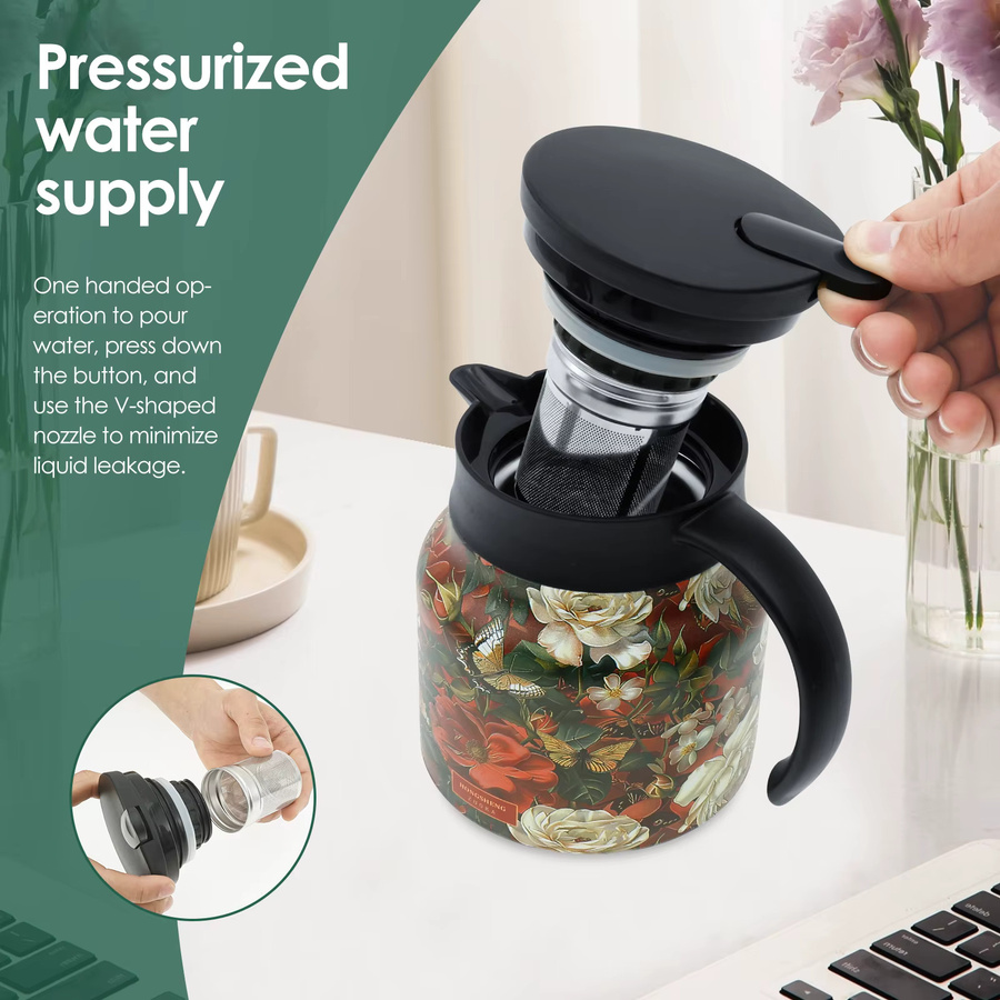 Willstar Edelstahl Teekanne mit Teesieb Infuser in Floral Design, Rot/Mehrfarbig - Bild 3