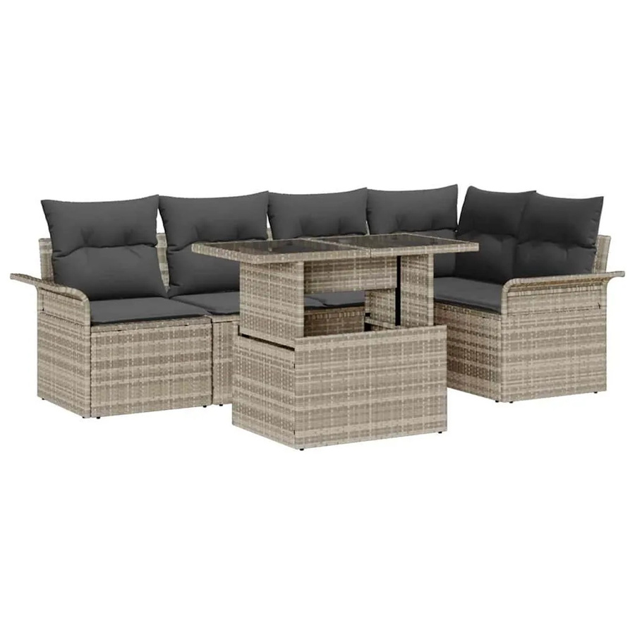 vidaXL Garten-Sofa-Set aus Polyrattan in Hellgrau, 6-teiliges L-Shape Lounge-Set mit Kissen und Couchtisch für Garten, Terrasse oder Balkon - Bild 2