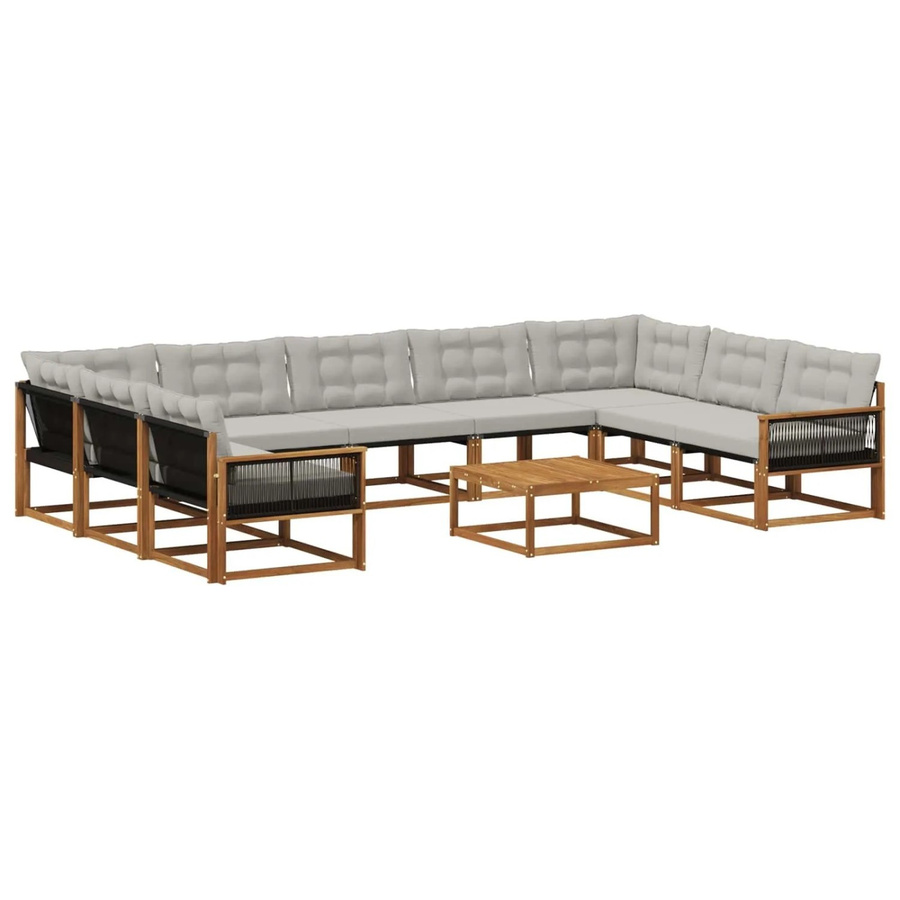 vidaXL Outdoor-Sofagarnitur in U-Form aus massivem Akazienholz mit 10 Kissen in Natur und Hellgrau - Bild 2
