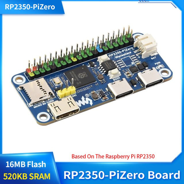 Raspberry Pi RP2350-PiZero Entwicklungsboard mit 520 KB SRAM und 16 MB Flash in Blau - Bild 1