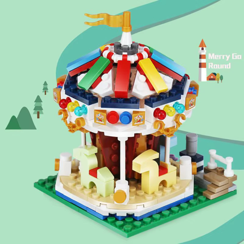 MEOA Piraten Mini Vergnügungspark Baustein Modell, Riesenrad Karussell, Piratenschiff - Bild 2