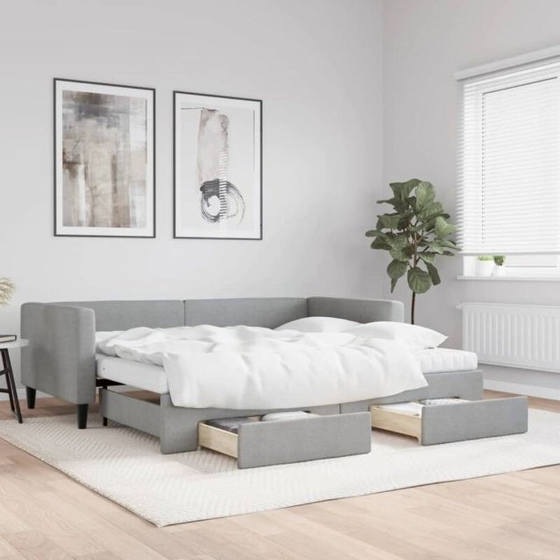 Ausziehbares Funktionsbett Vidaxl mit Schubladen in Grau aus Stoff und Metall, B/T/H: 190 x 90 cm - Bild 1