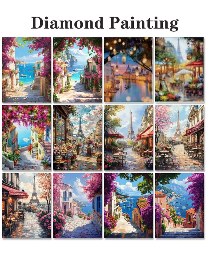 PhotoCustom 5D Diamant Mosaik Malerei Stadtlandschaft mit Blumen in Multicolour, B/H: 30 x 20 cm - Bild 3