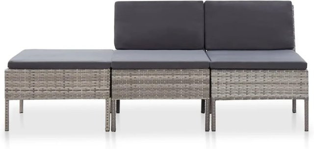 vidaXL 3-tlg Garten-Lounge-Set Modell 8 aus Poly Rattan in Grau mit Polstern und UV-beständigen Auflagen - Bild 1