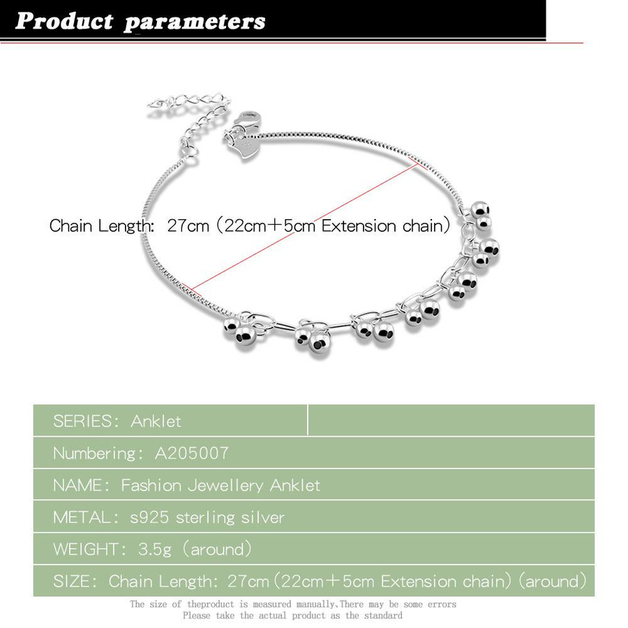 Fußkettchen 925 Silber, Perlen-Anhänger, Damen, 27 cm - Bild 2