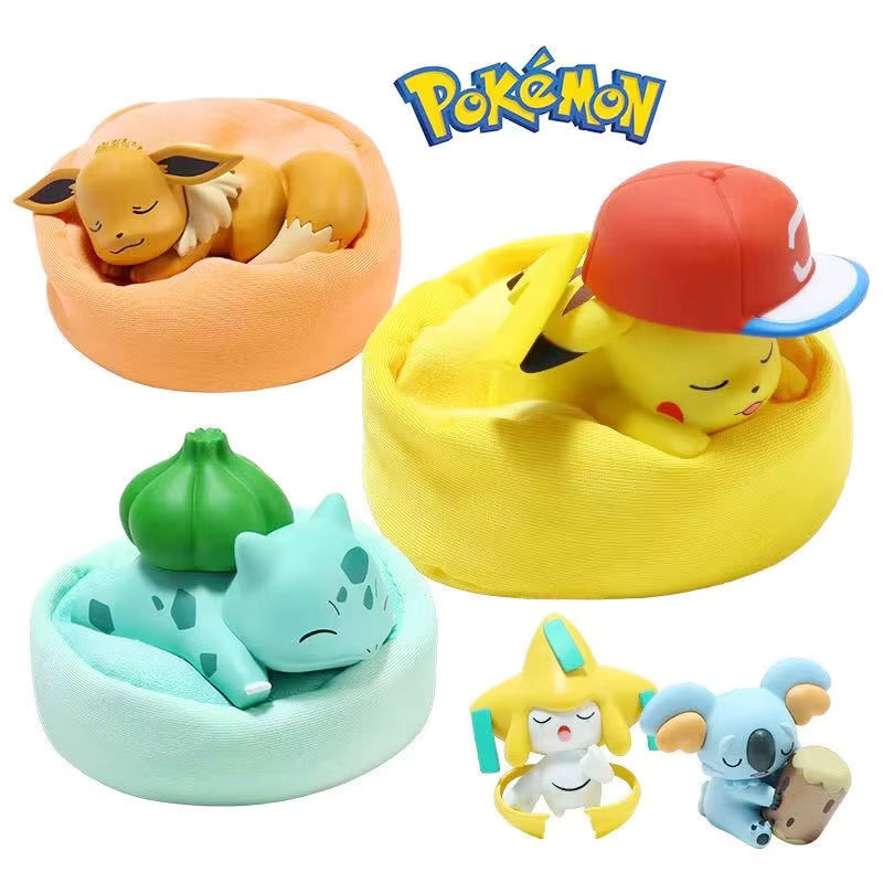 6er Set Takara Tomy Pokemon Figuren Sternentraum Serie Pikachu und Eevee in Schlafposition, mehrfarbig - Bild 2