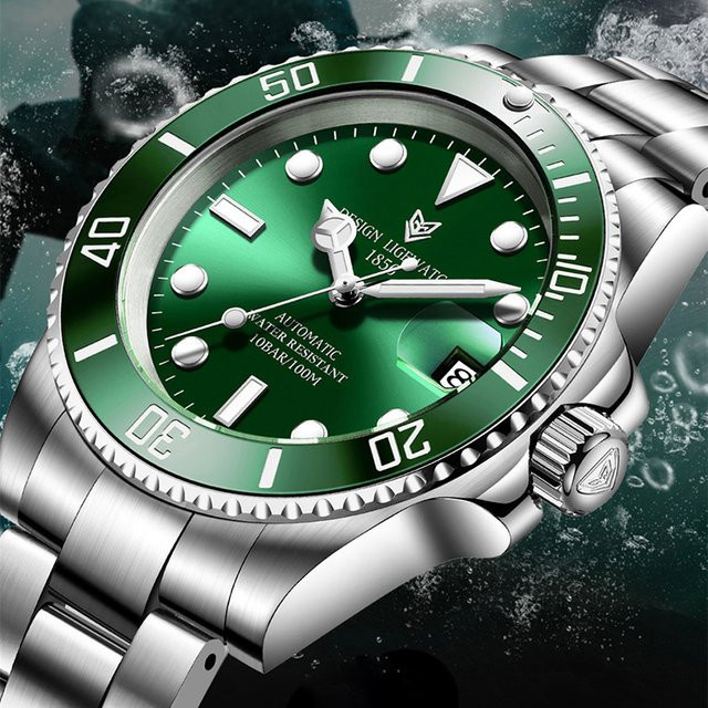 LIGE Armbanduhr Automatik, Edelstahl, Grün, Herren - Bild 1