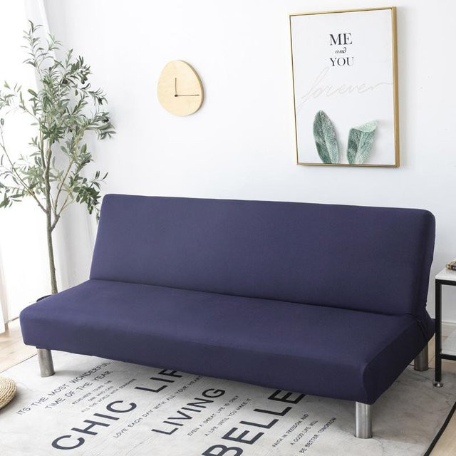 Elastischer Stretch Schlafsofa Bezug in Blau, abnehmbarer und waschbarer Überwurf für Couch ohne Armlehnen, 155-190 cm - Bild 1