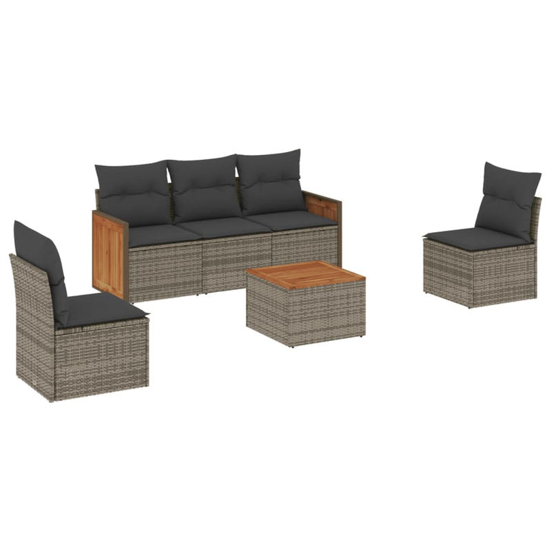 Vidaxl 6-teiliges Gartenmöbel-Set aus Polyrattan und Akazie mit Kissen, Grau - Bild 2
