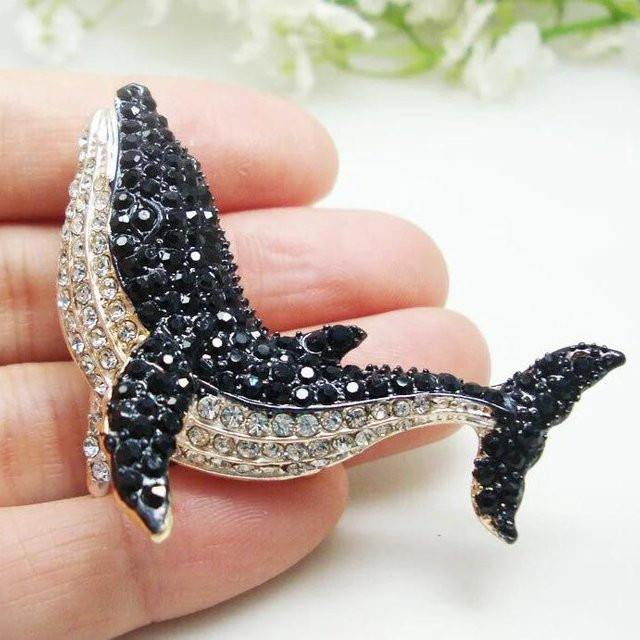 YIRAN Brosche Delfin, Kristall Strass, Damen, Schwarz - Bild 1