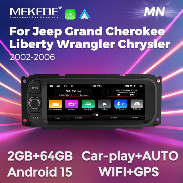 MEKEDE Android 15 Autoradio mit Carplay und GPS-Navigation für Jeep Grand Cherokee Liberty Wrangler und Chrysler 2002–2006 in Schwarz - Bild 1