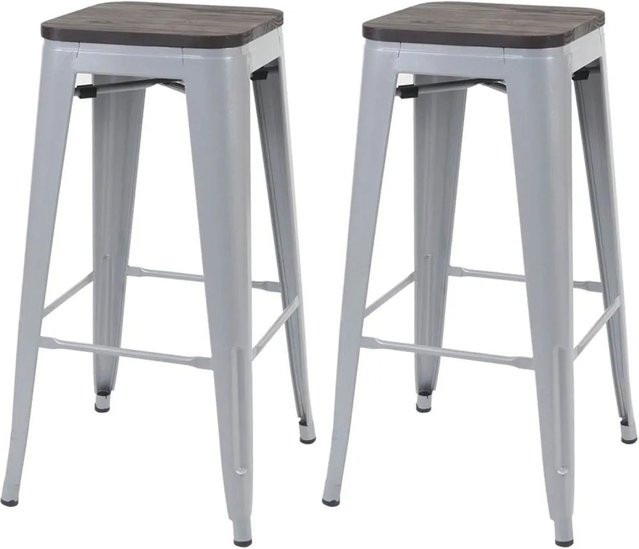MCW Barhocker A73 2er-Set Grau mit Ulmenholz-Sitzfläche im Industriedesign, stapelbar, Höhe: 76 cm, Breite: 42 cm, Tiefe: 42 cm - Bild 1