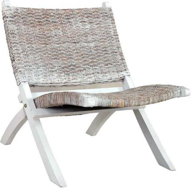 vidaXL Relaxstuhl in Weiß und Natur aus Kubu-Rattan und Massivholz Mahagoni - Bild 1
