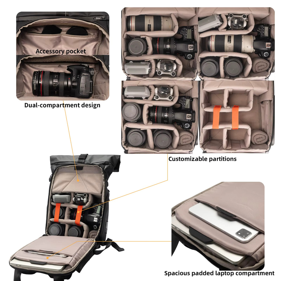 Besnfoto Wasserdichter Hartschalen-Fotografie-Rucksack für DJI-Drohnen und DSLR-Kameras in Schwarz - Bild 4