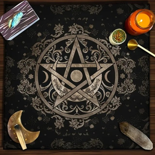 VIKAMA Spirituelles Energie-Symbol Altartuch Bari Tarot Deck Schwarz Orakel-Matte - Bild 1