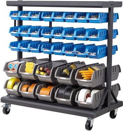 VEVOR Mobiles Fahrregal mit 5 Ebenen und 68 Sortimentskästen, doppelseitiges Lagerregal aus Stahl für Werkstatt und Garage, B/T/H: 90 x 50 x 95 cm - Bild 1
