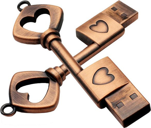 JASTER USB-Stick als Herzförmiger Schlüsselanhänger aus Kupfer in Gold oder Braun mit USB-A Anschluss - Bild 1