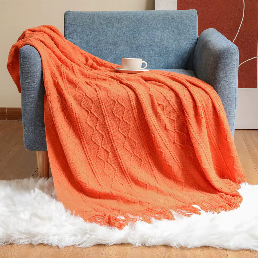 Inyahome Strickdecke mit Quasten in Orange und Weiß im Landhausstil, B/B/H: 172 x 127 cm - Bild 5