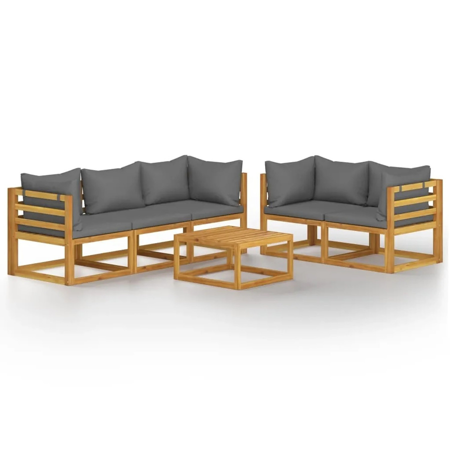 vidaXL 6-tlg Garten-Lounge-Set Modell 3 aus Akazien-Massivholz mit grauen Auflagen und Couchtisch in L-Form - Bild 2