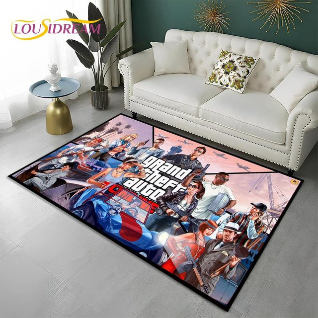 Karpetti GTA Gamer Teppich mit 3D-Motiv, rutschfeste Bodenmatte aus Polyester für Wohnzimmer, Schlafzimmer oder Kinderzimmer, B/B: 60 x 90 cm, Mehrfarbig - Bild 1