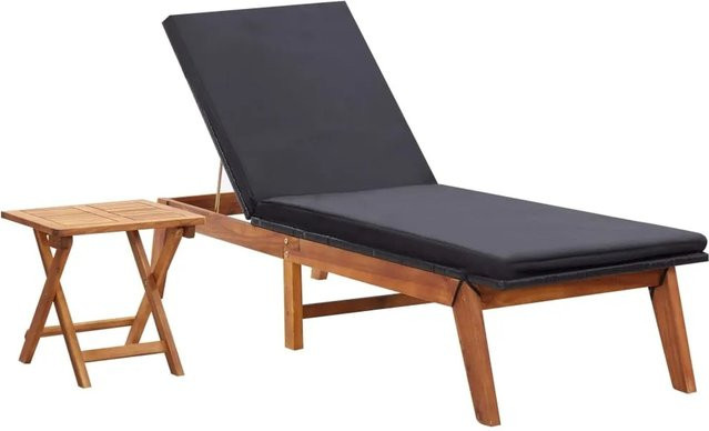 vidaXL Sonnenliege mit Tisch aus Poly Rattan und geöltem Akazienmassivholz in Schwarz und Braun - Bild 1