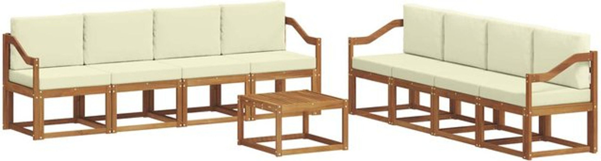 Modernes Outdoor-Sofagarnitur Set aus Akazien-Massivholz mit 9-teiligen Kissen von vidaXL in Natur und Beige - Bild 1