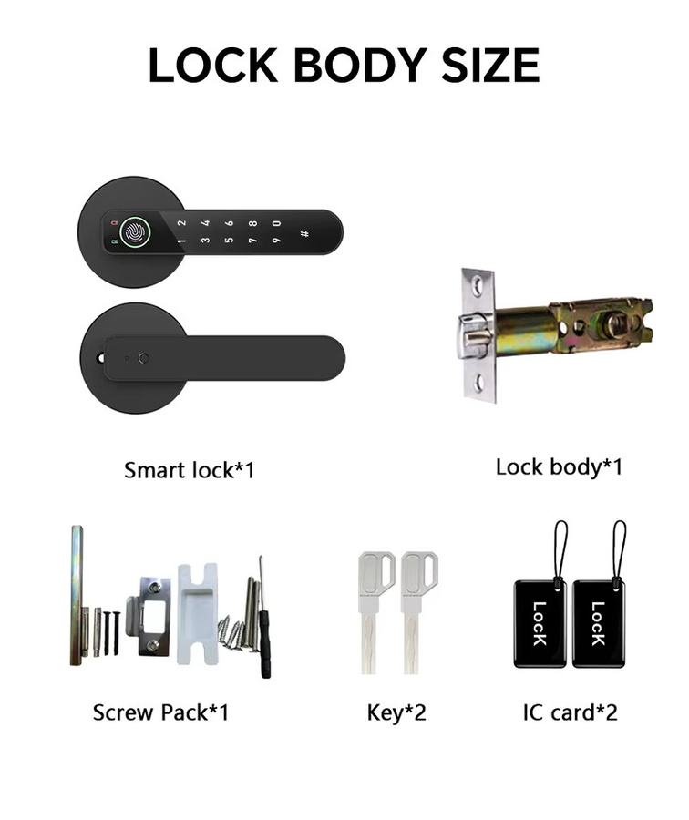 ICCSSI Smart Türschloss B208APRO in Schwarz mit Fingerabdruck, Tuya App, Passwort, IC-Karte und Schlüssel sowie mehrsprachiger Audio-Wiedergabe - Bild 6