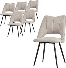 6er Set Esszimmerstühle ML-Design in Beige, gepolsterte Polsterstühle mit Stahlgestell, modern - Bild 1