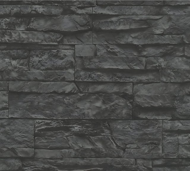 Profhome Tapete in Steinoptik mit Kachelmuster, Farbe Grau Schwarz, Matt, Non-Woven, 0,53 m x 10,05 m - Bild 1