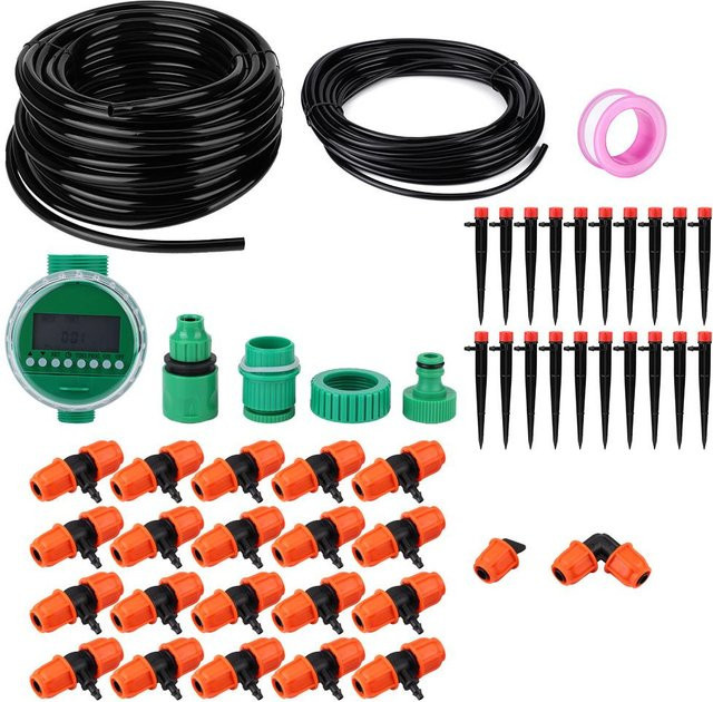 Aimo Gartenbewässerungs-Set mit 20m Schlauch, Zeitschaltuhr-Controller und 8 Tropfern in Schwarz - Bild 1