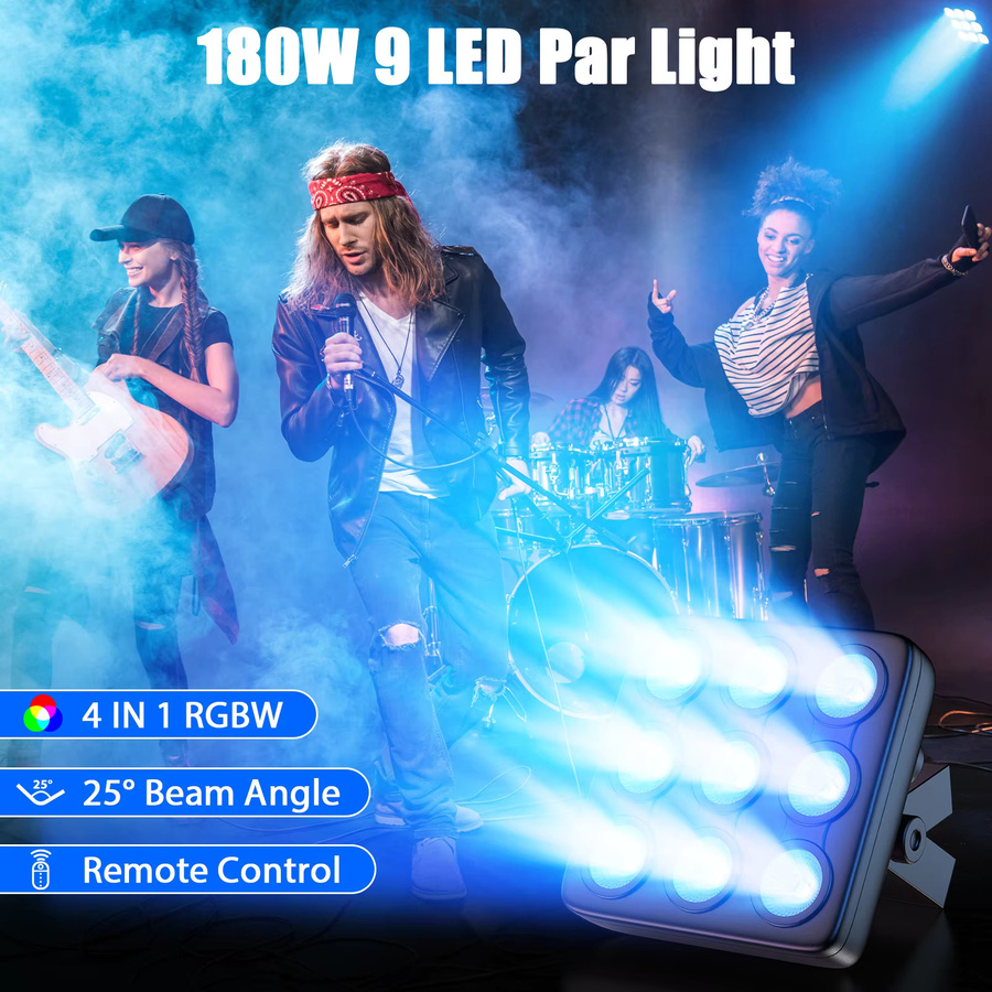 Yiflamefly 4er Set Quadratische Par-Scheinwerfer mit 180W RGBW LED Bühnenbeleuchtung und DMX-Steuerung für DJ, Party und Show - Bild 2