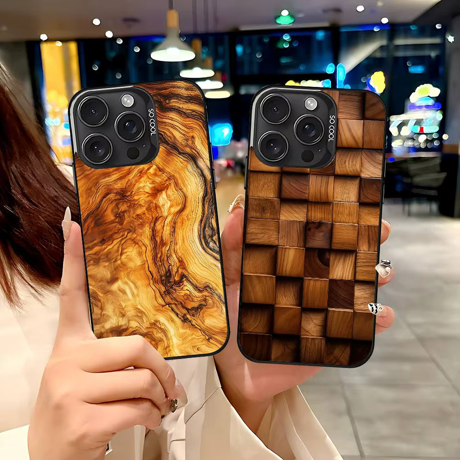 Stoßfeste Handyhülle aus Naturholz für Apple iPhone 11 bis 17 Pro Max Plus mit silberner Abdeckung in Braun und Silber - Bild 2