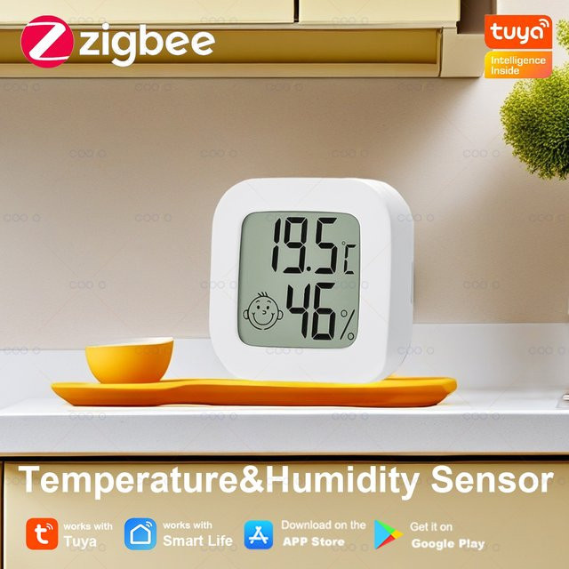 Coolo ZigBee Temperatur- und Feuchtigkeitssensor mit LCD-Display in Weiß für Tuya Smart Life Alexa und Google Assistant - Bild 1