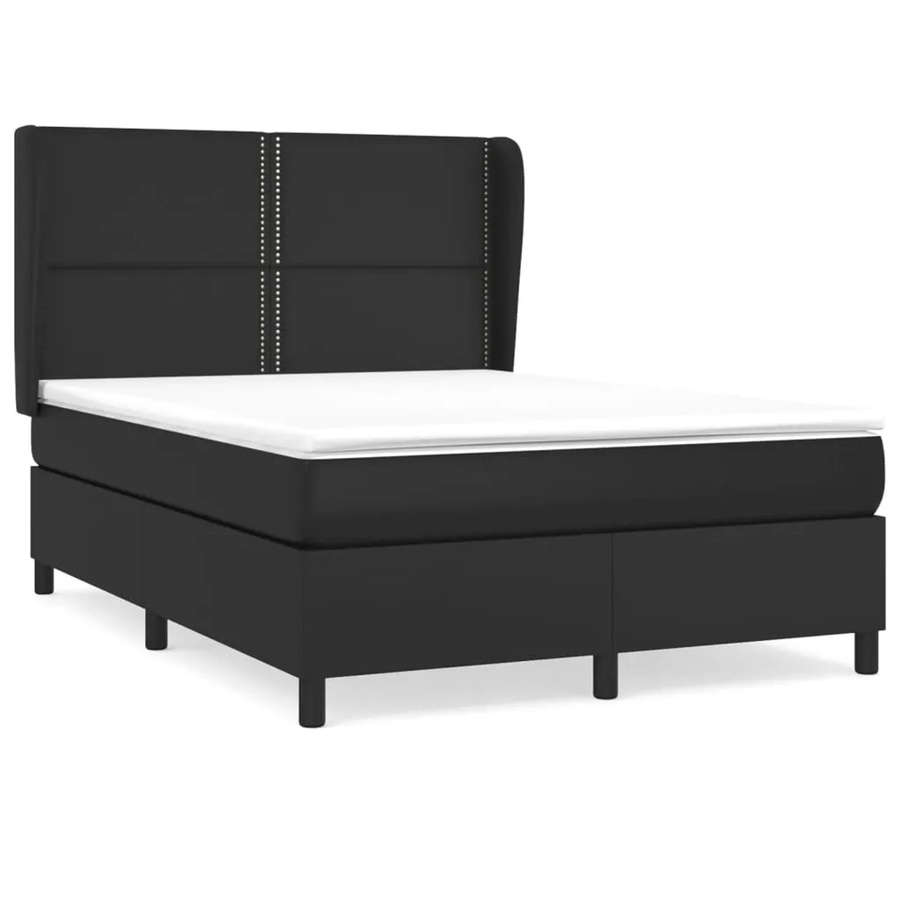 vidaXL Boxspringbett mit Matratze in Schwarz aus Kunstleder mit Taschenfederkern und Hybrid-Funktion, B/T/H: 140 x 200 x 147 cm - Bild 2