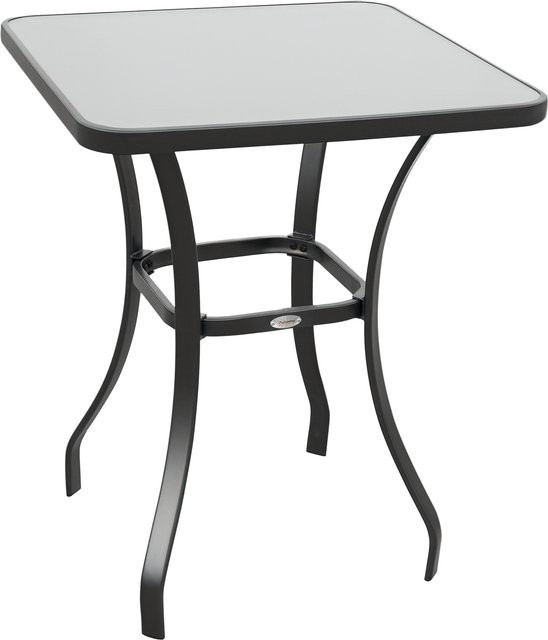 Outsunny Gartentisch quadratisch aus Metall und Hartglas in Schwarz mit Wasserkräuselung-Muster für Garten und Balkon B/T/H: 68,5 x 68,5 x 84 cm - Bild 1