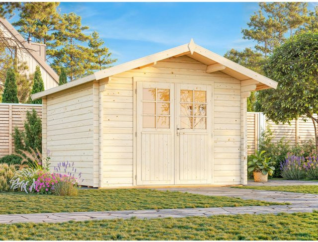 Palmako Gartenhaus Sally mit Satteldach und Blockbohlen, Hellgrau-Anthrazit, B/T: 300 x 360 cm - Bild 1
