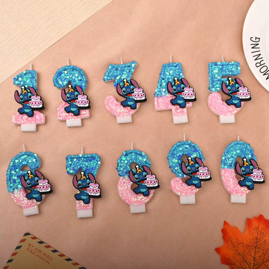 MINISO Prince Stitch Digitale Glitzer Kerze in Blau für deine Geburtstagstorte - Bild 1