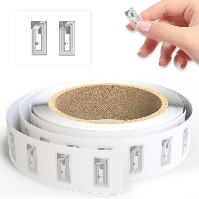 HENNCER NFC-Tags Aufkleber mit NTAG213-Chip, transparente Klebeetiketten, wiederbeschreibbar, B/H: 21 x 11 mm - Bild 1